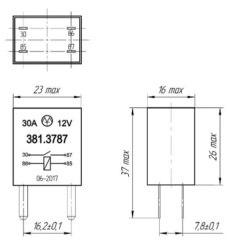 381.3787 12В 30А 4-х контактное