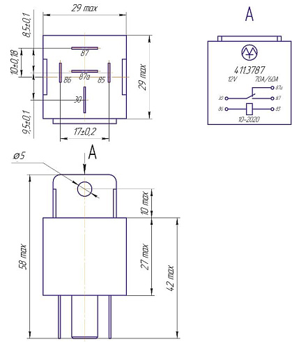 411.3787 12В 70А/60А 5-ти контактное