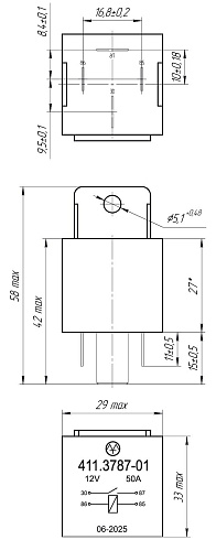411.3787-01 12В 50А 4-х контактное