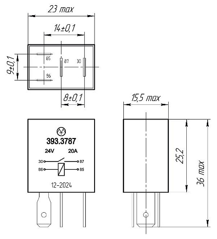 393.3787 24В 20А 4-х контактное