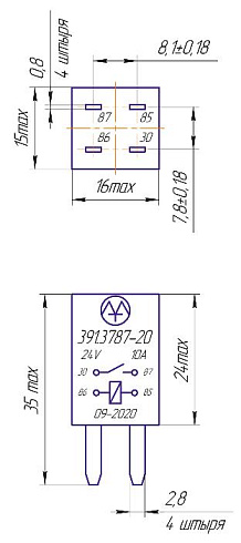 391.3787-20 24В 10А 4-х контактное
